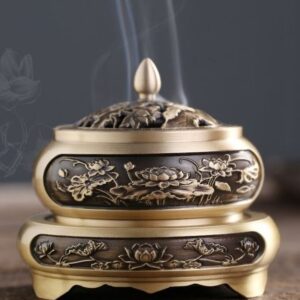 Lư Đồng Hoa Sen Xông Đốt Trầm Hương Có Đế/Đôn Đồng